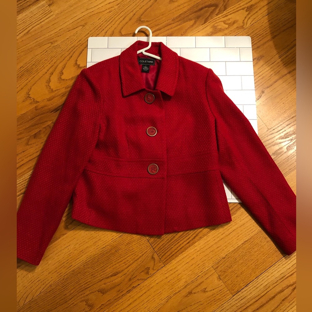 Red wool blazer.  Size 14.  Beautiful large buttons.